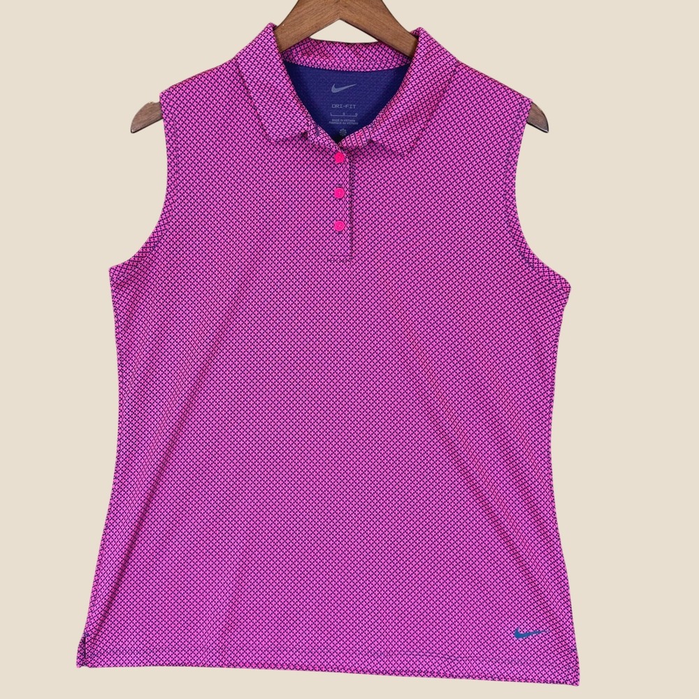 Nike Polo Shirt Women L Pink Sleeveless Dri-FIT Victory Golf Activewear Top New